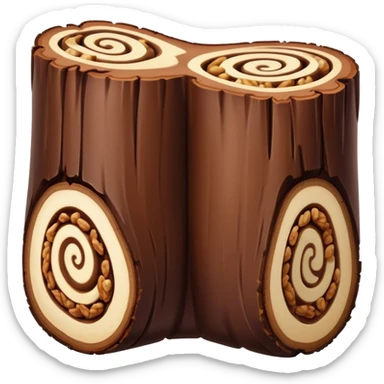 Oblong Tree-log-shaped-chocolate with marsipan swirled inside and with walnuts on top  without leaves sticker