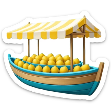 Mediterranean lemon stand by the sea, blue and white striped canopy
Fresh yellow lemons stacked, wooden boats and turquoise water background
Bright sunlight, Italian coastal summer vibe, vibrant colors sticker