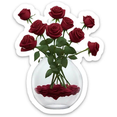 10000000 huge burgundy roses on stems in a clear glass vase sticker