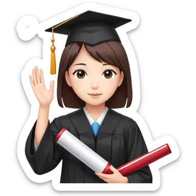Japanese high school girl in graduation ceremony with diploma and sakura petals sticker