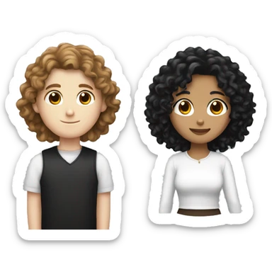 white boy with brown hair and white girl with long black curly hair sticker
