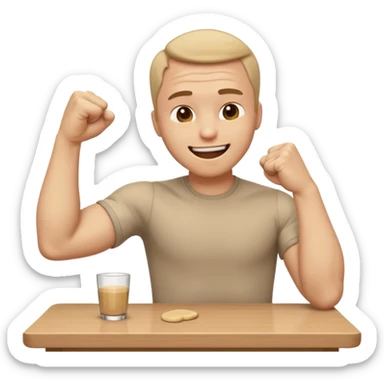 create a old style animated emoji with man leaning with forhead on left arm while hitting table repeatedly with right hand fist while laughing really hard so body shaking sticker
