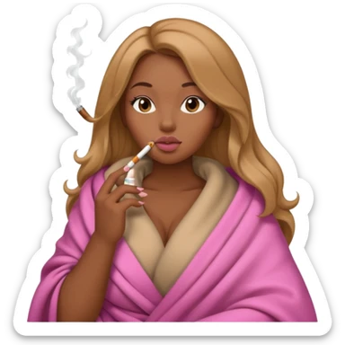 Curvy, light brown long hair, pretty black girl light pink lipgloss smoking wrapped in blanket sticker