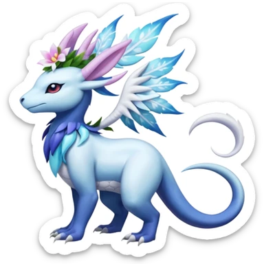Shiny Glossy Pastel Light Divine Reptilian Beautiful Floral Snowy Pretty Absol-Amaura-Suicune-Cobalion-fusion, full body sticker