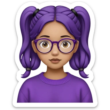 𝐆𝐢𝐫𝐥 𝐰𝐢𝐭𝐡 𝐚𝐥𝐦𝐨𝐧𝐝 𝐭𝐲𝐩𝐞 𝐨𝐟 𝐬𝐤𝐢𝐧𝐭𝐨𝐧𝐞 𝐰𝐢𝐭𝐡 𝐭𝐰𝐨 𝐛𝐥𝐚𝐜𝐤 𝐩𝐢𝐠𝐭𝐚𝐢𝐥𝐬 𝐰𝐞𝐚𝐫𝐢𝐧𝐠 𝐠𝐥𝐚𝐬𝐬𝐞𝐬 𝐚𝐧𝐝 𝐚𝐧 𝐨𝐯𝐞𝐫𝐬𝐢𝐳𝐞𝐝 𝐩𝐮𝐫𝐩𝐤𝐞 𝐣𝐮𝐦𝐩𝐞𝐫 sticker