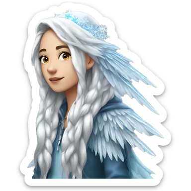 big wings, hood, silver, icy ,snowflake, Beautiful, fairy, long hair sticker