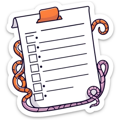 long curling to-do list paper looping up and down like a snake with tiny checkboxes fading into distance sticker