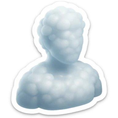 person made entirely of pure white puffy clouds, shoulders up, front view, matte glass style sticker