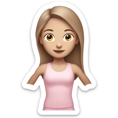 Brown long hair pale skin yoga girl light pink clothes n sticker