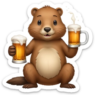 A relaxed beaver leaning back with a foamy beer mug sticker