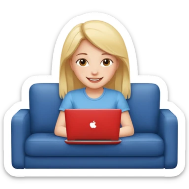 A girl is working with a laptop while lying on the sofa sticker