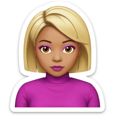 Tionne T-Boz Watkins with blonde short hair, brown eyes, magenta outfit sticker