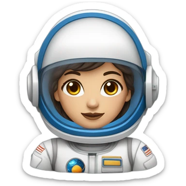 Astronauta mujer de tez morena, ojos  y cabello marrón con uniforme blanco con azul  sticker