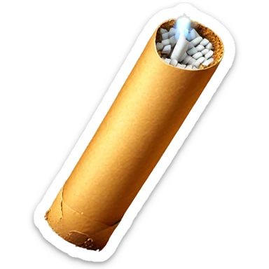 rolled cigarette with a glowing tip, featuring tan paper and a tapered cylindrical shape sticker