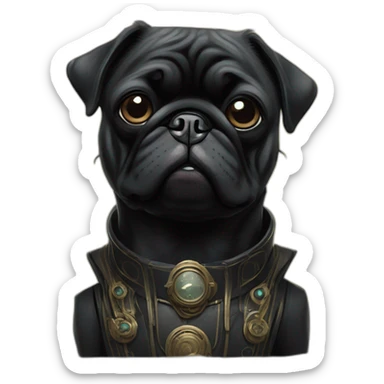 A cyberpunk black pug in Art Nouveau style during 1910 sticker