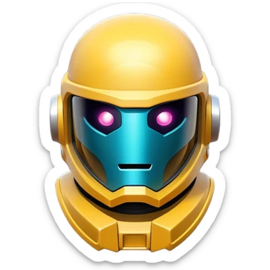 Clash of Clans aesthetic: Cinematic Playful 3D Isometric Space Helmet Emoji, rendered in a 3D vector-style similar to standard emojis with minimal shading and bold, simplified shapes. A compact, distinct form with signature details, softly glowing with a futuristic sci-fi warfare charm. Simplified yet unmistakably iconic, highly detailed and consistent, glowing with a soft radiance and high shine. Stylized with a touch of high-tech brilliance and a soft glowing outline, capturing the essence of a beloved gaming relic with a friendly, playful manner! sticker