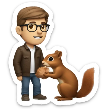 A Man with Brown hair, with a glasses and fair skin feeds a squirrel  sticker