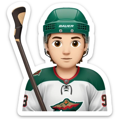 Minnesota Wild ice hockey player with Bauer hockey stick sticker