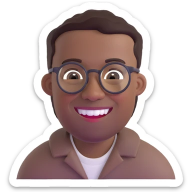 smiling black man with glasses, big teeth, standard male haircut, rural farmer, oval face sticker