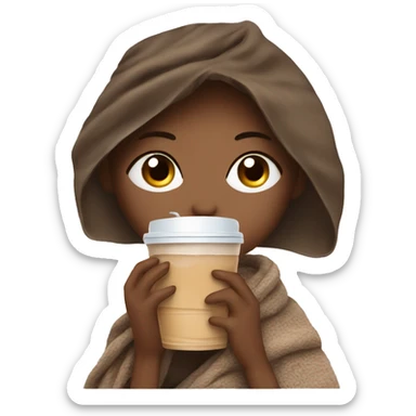 pretty girl sipping iced coffee eyes closed wrapped in cozy blanket sticker