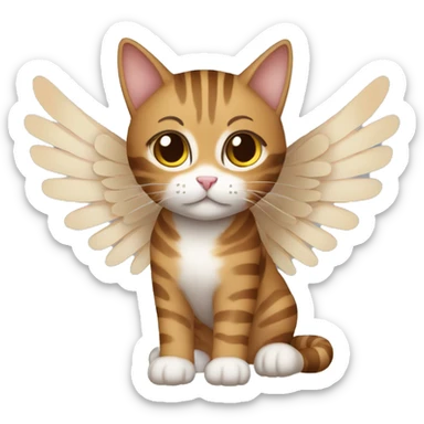 An adult and totally brown striped cat with angel’s wings. The fur is without White color. The cat is flying.  sticker