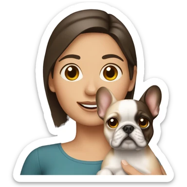 Brunette Woman holding tan French bulldog sticker
