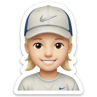Quiero un emojis con una cara de niño con uno gorra de lado de Nike y sonriendo como los emojis de iPhone  sticker