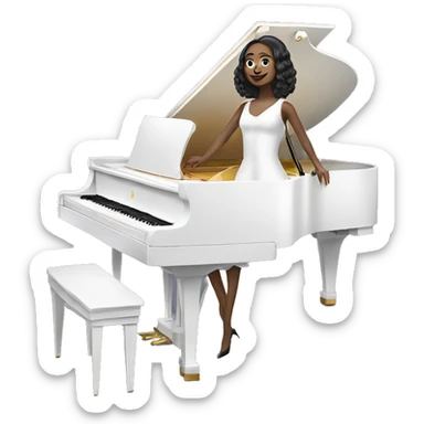 white lady in a classy dress playing the white grand piano sticker