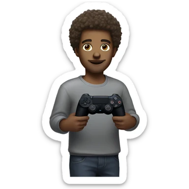 white guy whit fluffy hair holding an ps4 controller sticker