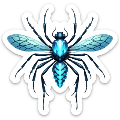 A bioluminescent insectoid with crystalline exoskeleton segments that refract light into dazzling patterns, sharp teeth, capable of phasing through solid objects when exposed to moonlight. sticker