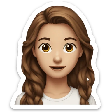 20 year old girl, dark blue eyes, long brown hair out, smiling,  sticker
