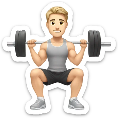 Kawaii White man with light brown hair at gym squatting with barbell from side view sticker
