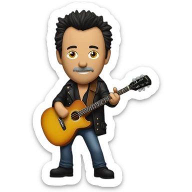 Bruce Springsteen saltando sobre un fondo negro y una guitarra con forma de cerdo sticker