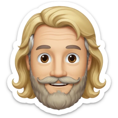MID AGE MAN WITH LONG BLOND & bROWN WAVY HAIR; AND BROWN & GREY MOUSTACH AND BEARD, HAPPY EYES sticker