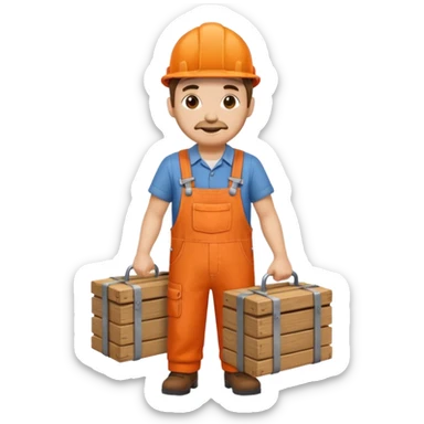 railway engineer, orange overalls carrying a box sticker