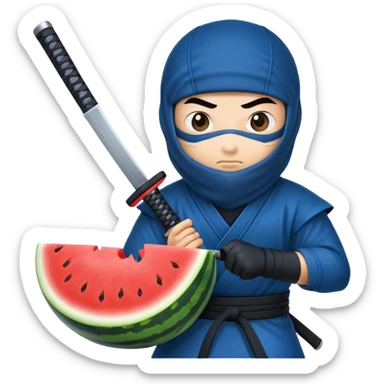 ninja in blue cuts a watermelon with a katana sticker