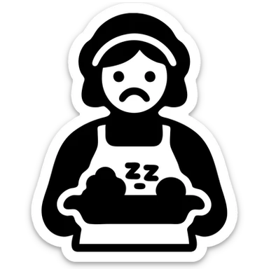 solid black icon of a lunch lady with a tray of unappealing food sticker