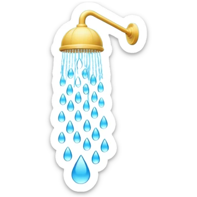 "A clean emoji icon of a shower with a rainfall head running with blue water falling downward in streams, minimal flat design, bright and refreshing colors, transparent background" sticker