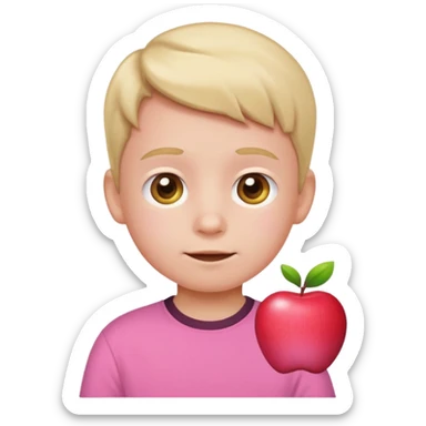 little kid with phone wearing a pink shirt, apple style emoji sticker