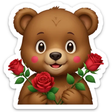Cute bear with this emoji 🥹  holding roses with this emoji expression  sticker