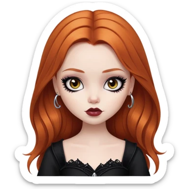 pretty bratz girl, ginger hair, dark brown eyes, black eyeliner, pale skin, gothic style, goth sticker