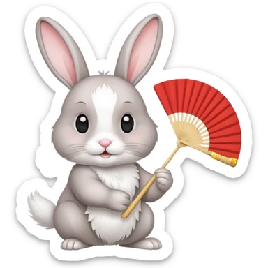 A rabbit hold a folding fan playfully sticker