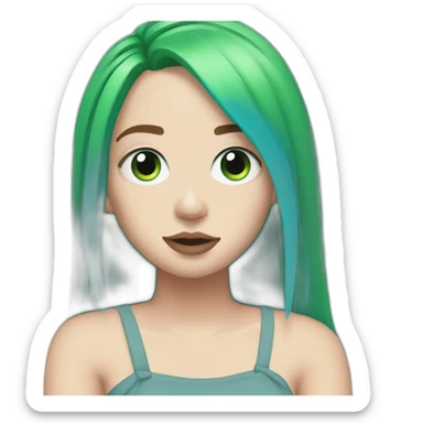 Billie eilish with green hairs and blue eyes sticker