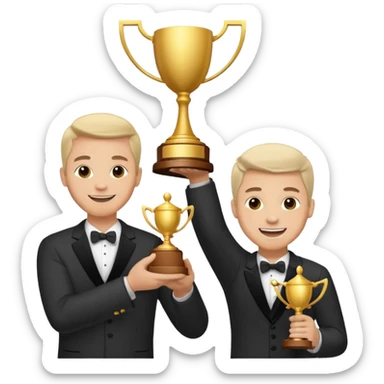 winner ceremony with one guy handing another guy a trophy sticker