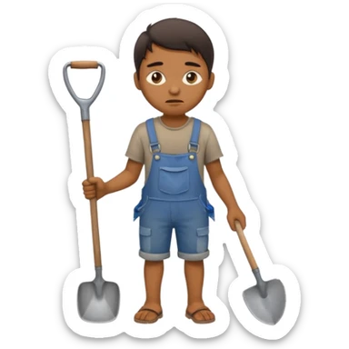  Emoji portrait of a mine slave. He has a somber expression and wears torn clothes, holding a shovel. sticker