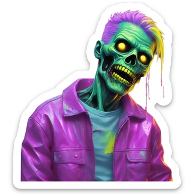 Zombie_ Vaporwave black holographic oilslick zombie yellow caution tape sticker