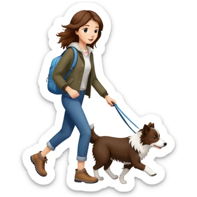 Beautiful brown-haired girl walking a Border Collie sticker