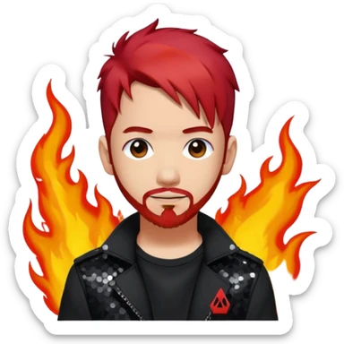 Mike Shinoda with fiery red hair, black sequin tour outfit  sticker