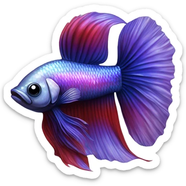 Pretty iridescent long fin betta fish realistic blue purple red sticker