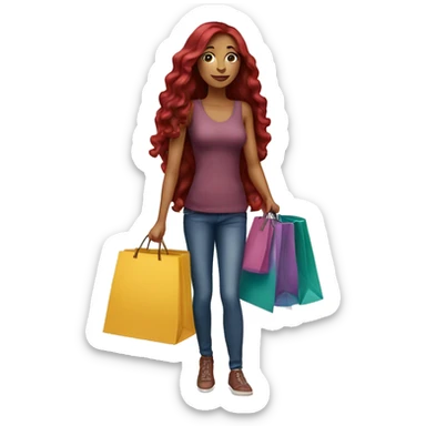 Long Burgundy haired girl, shopaholic, carrying a lot of shopping bags sticker